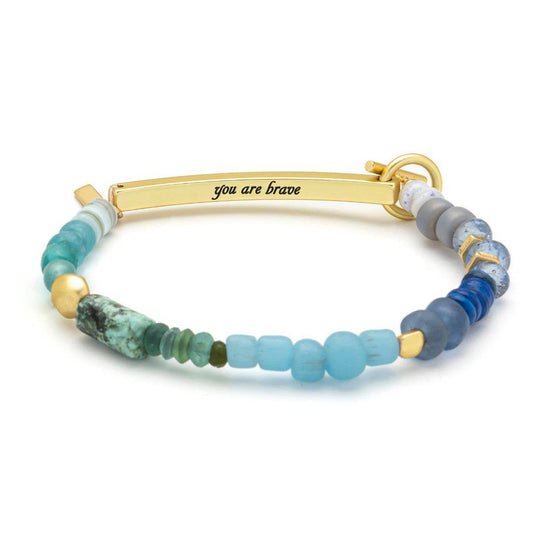 Scout 'Brave' Hidden Message Bracelet in African Turquoise beads with engraved metal bar