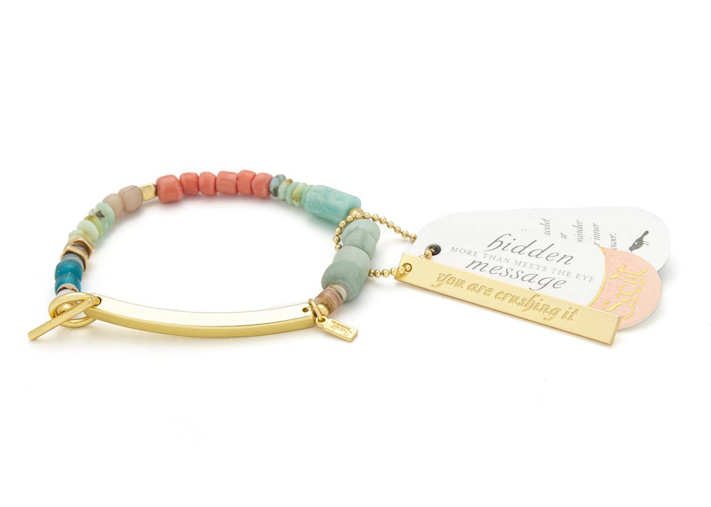 Scout 'Crushing It' Hidden Message Bracelet detail of Amazonite stone beads