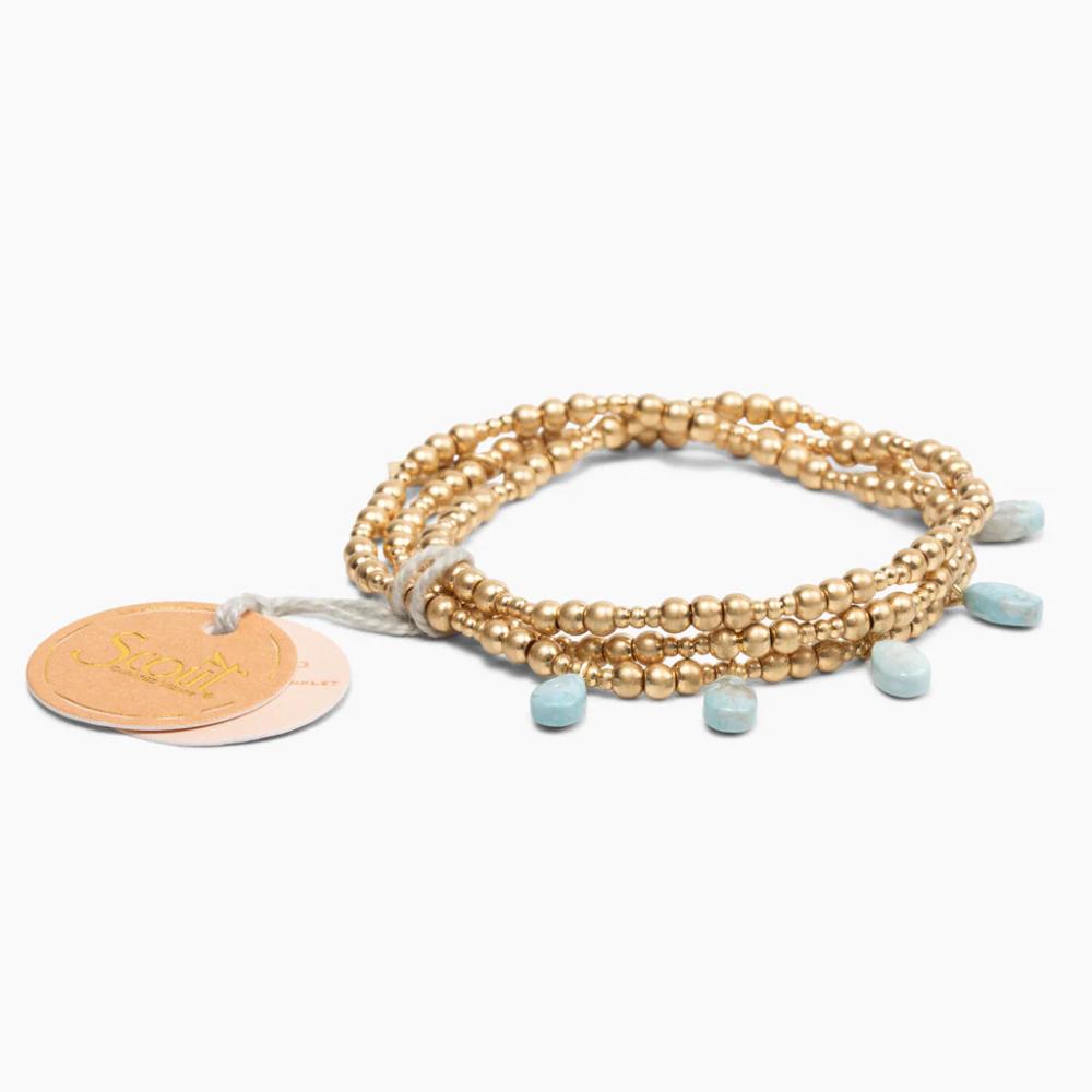 Scout Gold and Blue Howlite Timeless Wrap shown with Scout brand tag