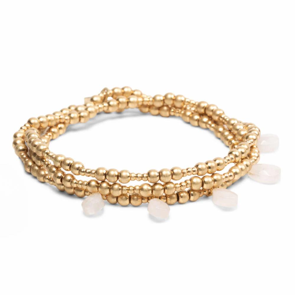 Scout Gold and Rose Quartz Timeless Metal Wrap full product view as bracelet or necklace