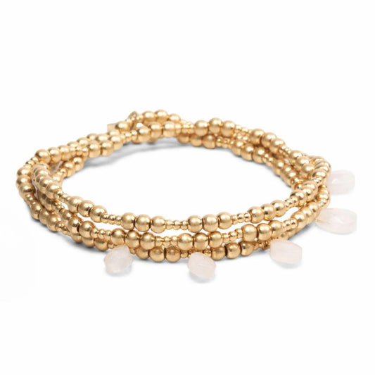Scout Gold and Rose Quartz Timeless Metal Wrap full product view as bracelet or necklace