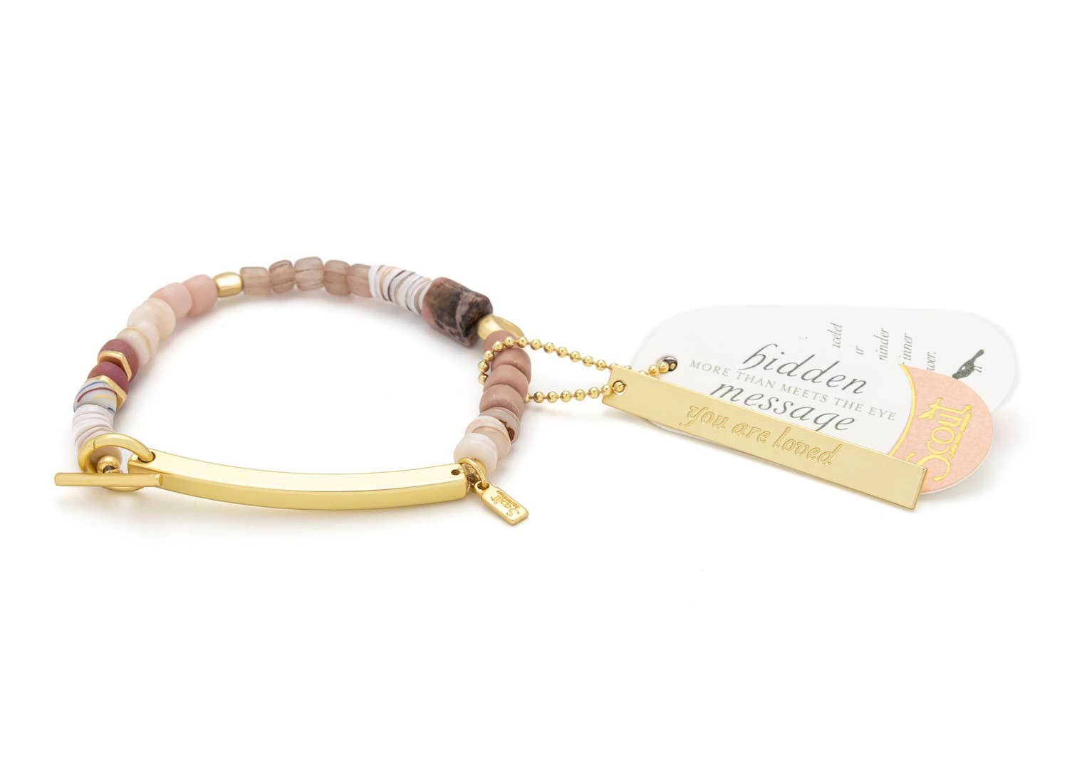Scout 'Loved' Hidden Message Bracelet detail of Rhodochrosite stone beads
