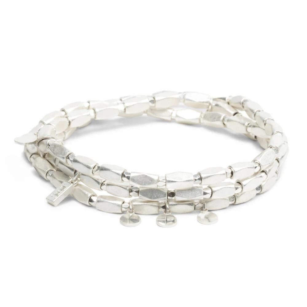 Scout Silver Iconic Disc Metal Wrap full product view as a bracelet and necklace