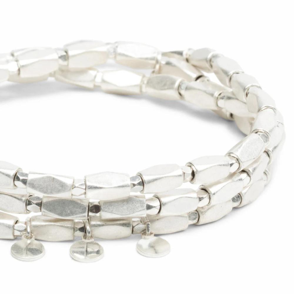 Scout Silver Iconic Disc Metal Wrap close-up of flat disc-shaped silver brass beads