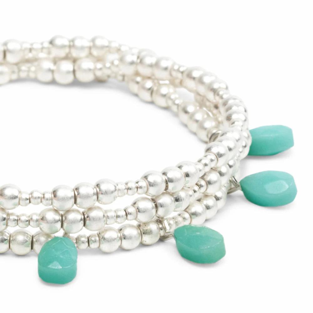 Scout Silver and Turquoise Timeless Wrap close-up of silver beads with turquoise stone accent