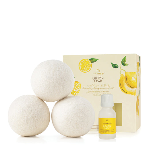 Thymes Lemon Leaf Wool Dryer Balls and Fragrance Oil Set