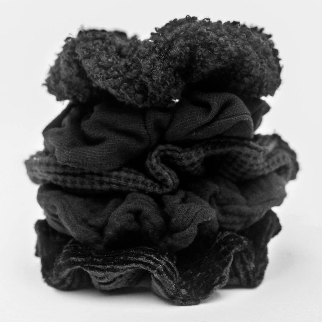 KITSCH - Assorted Textured Scrunchies 5pc - Black - GRACEiousliving.com