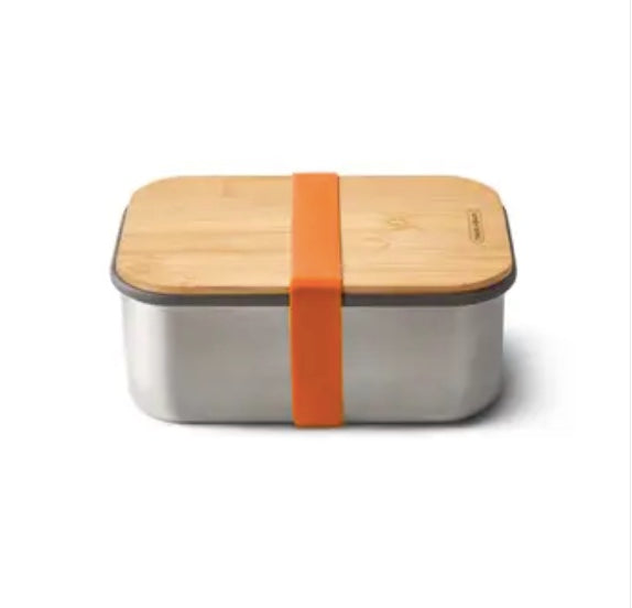 Black+Blum - Stainless Steel w Wood Lid Sandwich Box Large Orange - GRACEiousliving.com