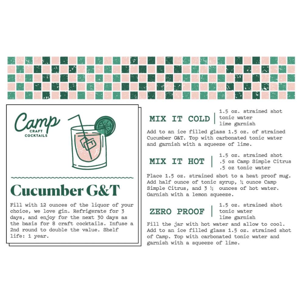 Camp Craft Cocktail Cucumber G&T recipe card