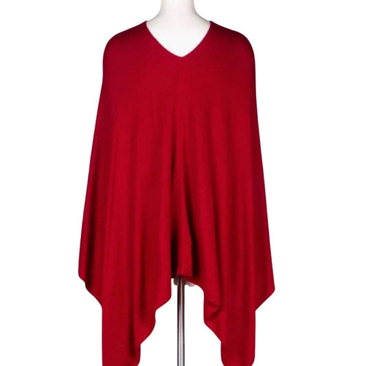 Cashmere Poncho in Cherry Red