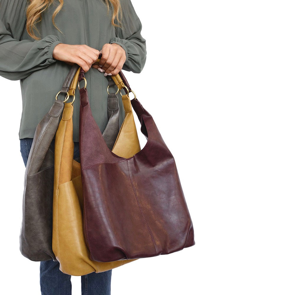 Joy Susan® Dani Vintage Hobo Bag with Faux Suede Trim - GRACEiousliving.com