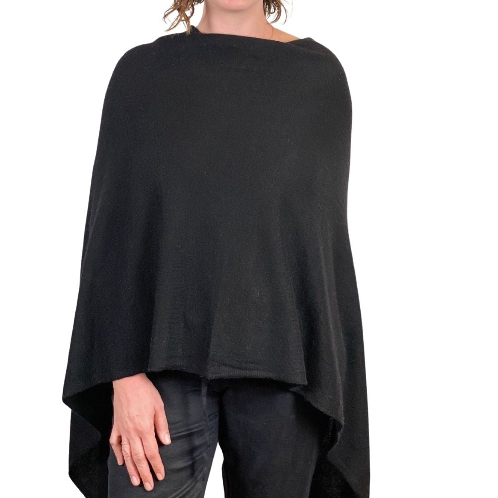 Cashmere Poncho in Black - GRACEiousliving.com