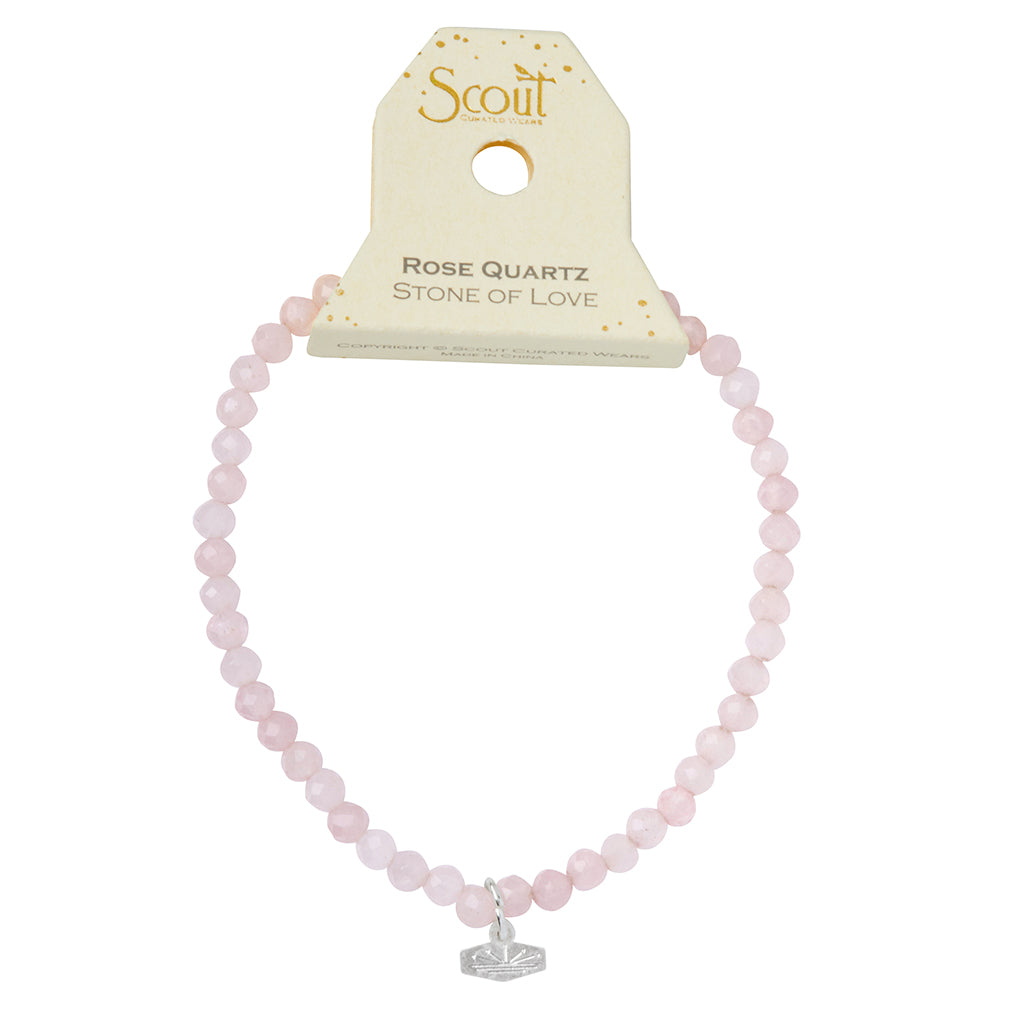 Rose Quartz/Silver Stone of Love Mini-Faceted Stone Stacking Bracelet - GRACEiousliving.com