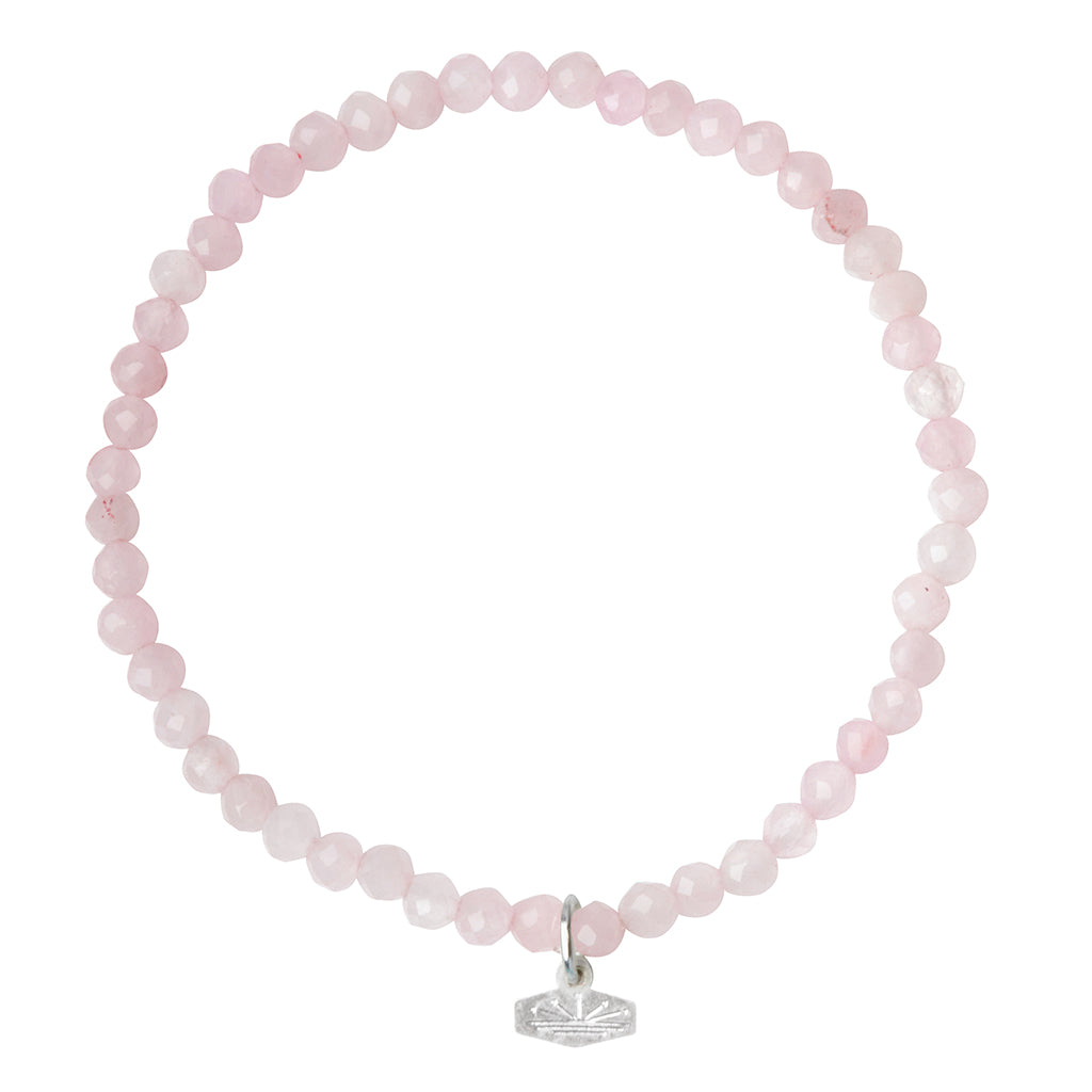 Rose Quartz/Silver Stone of Love Mini-Faceted Stone Stacking Bracelet - GRACEiousliving.com