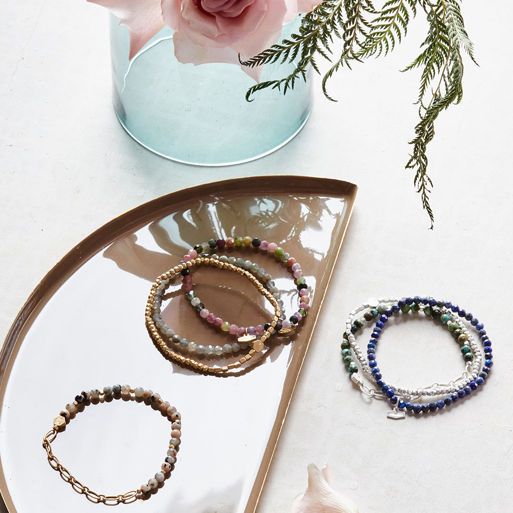 Labradorite/Gold Stone of Protection Mini-Faceted Stone Stacking Bracelet - GRACEiousliving.com