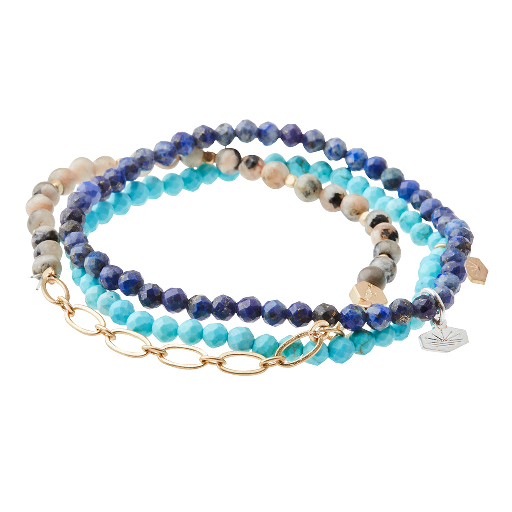Turquoise/Gold Stone of Harmony Mini-Faceted Stone Stacking Bracelet - GRACEiousliving.com