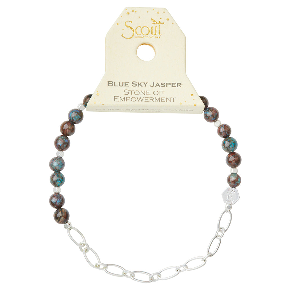 Blue Sky Jasper/Silver Stone of Empowerment Mini Stone w Chain Stacking Bracelet - GRACEiousliving.com