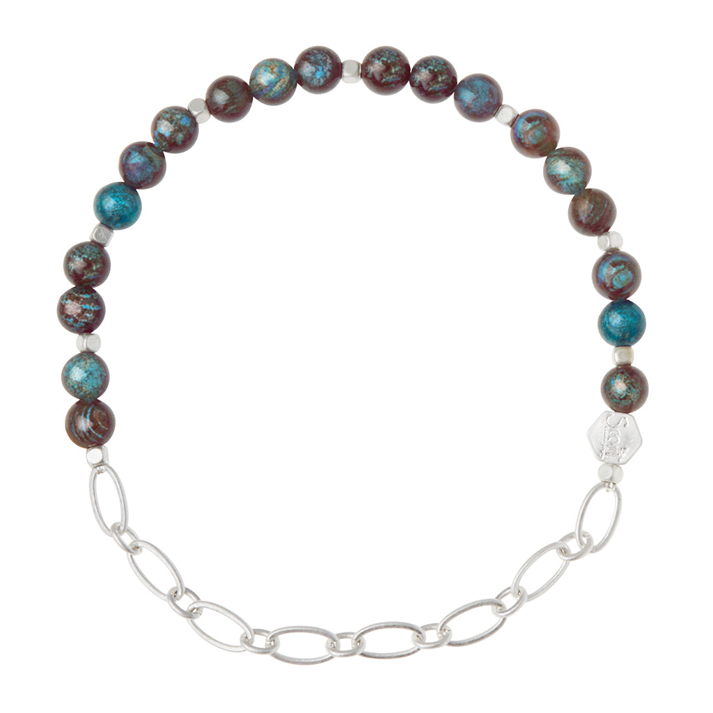 Blue Sky Jasper/Silver Stone of Empowerment Mini Stone w Chain Stacking Bracelet - GRACEiousliving.com