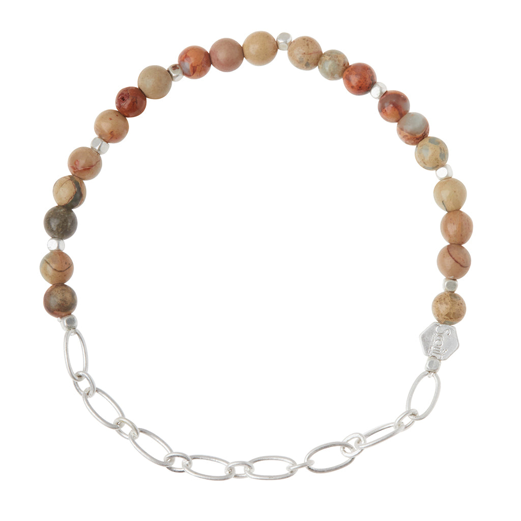 Aqua Terra/Silver Stone of Peace Mini Stone w Chain Stacking Bracelet - GRACEiousliving.com