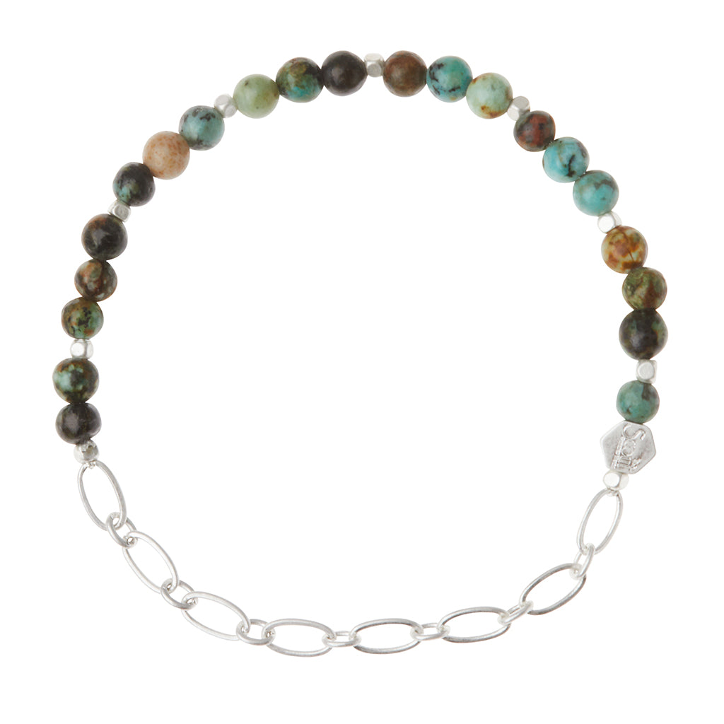 African Turquoise/Silver Stone of Transformation Mini Stone w Chain Stacking Bracelet - GRACEiousliving.com