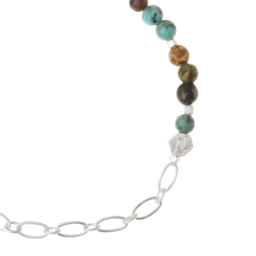 African Turquoise/Silver Stone of Transformation Mini Stone w Chain Stacking Bracelet - GRACEiousliving.com