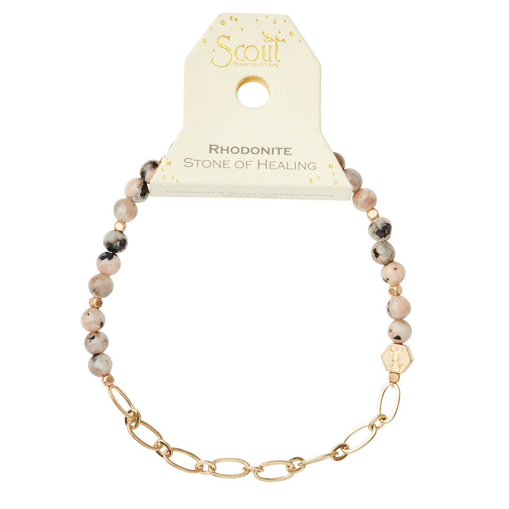 Rhodonite/Gold Stone of Healing Mini Stone w Chain Stacking Bracelet - GRACEiousliving.com