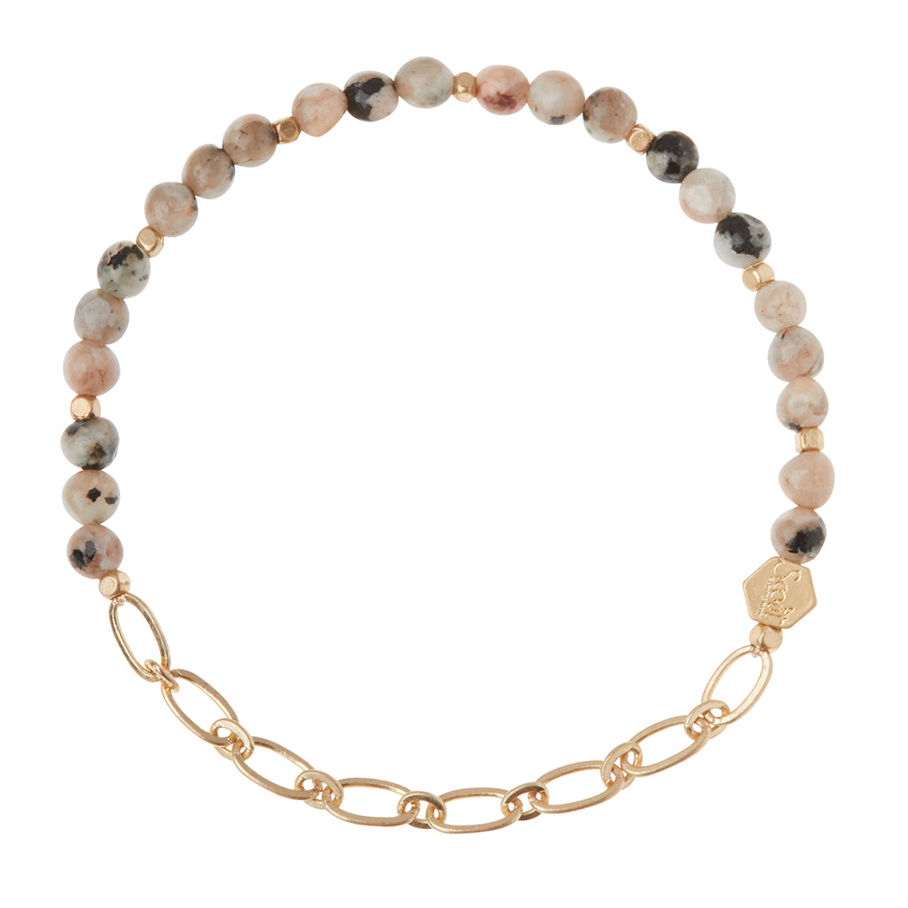 Rhodonite/Gold Stone of Healing Mini Stone w Chain Stacking Bracelet - GRACEiousliving.com