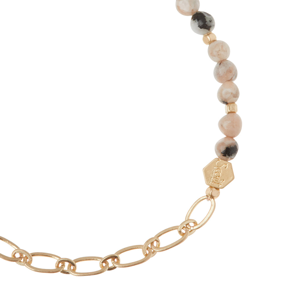 Rhodonite/Gold Stone of Healing Mini Stone w Chain Stacking Bracelet - GRACEiousliving.com