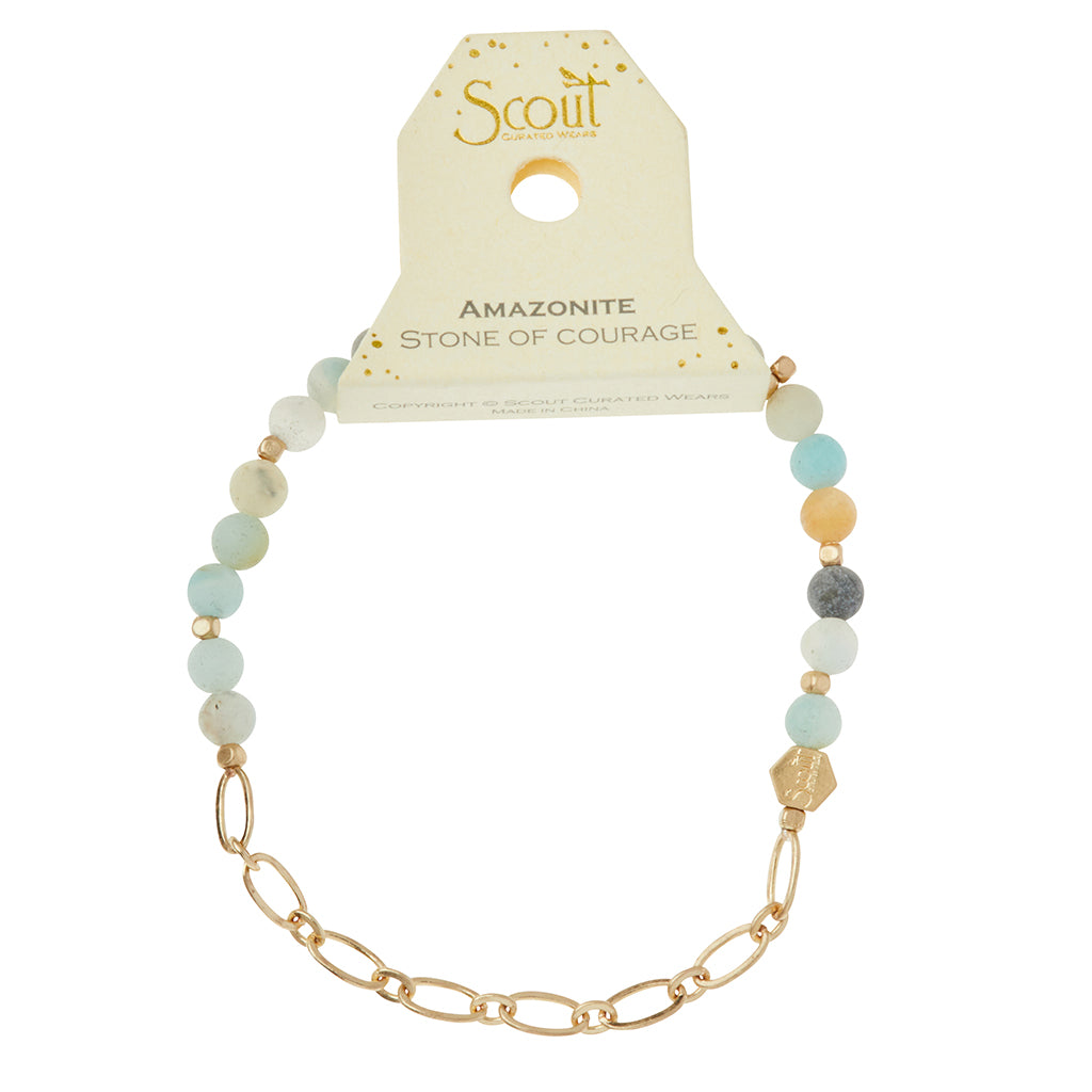 Amazonite/Gold Stone of Courage Mini Stone w Chain Stacking Bracelet - GRACEiousliving.com