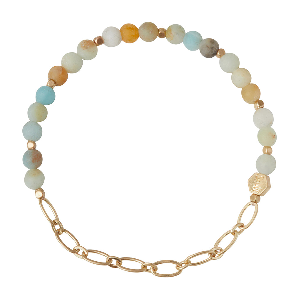 Amazonite/Gold Stone of Courage Mini Stone w Chain Stacking Bracelet - GRACEiousliving.com