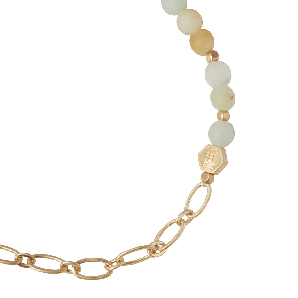 Amazonite/Gold Stone of Courage Mini Stone w Chain Stacking Bracelet - GRACEiousliving.com