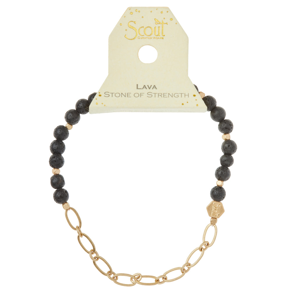 Lava/Gold Stone of Strength Mini Stone w Chain Stacking Bracelet - GRACEiousliving.com