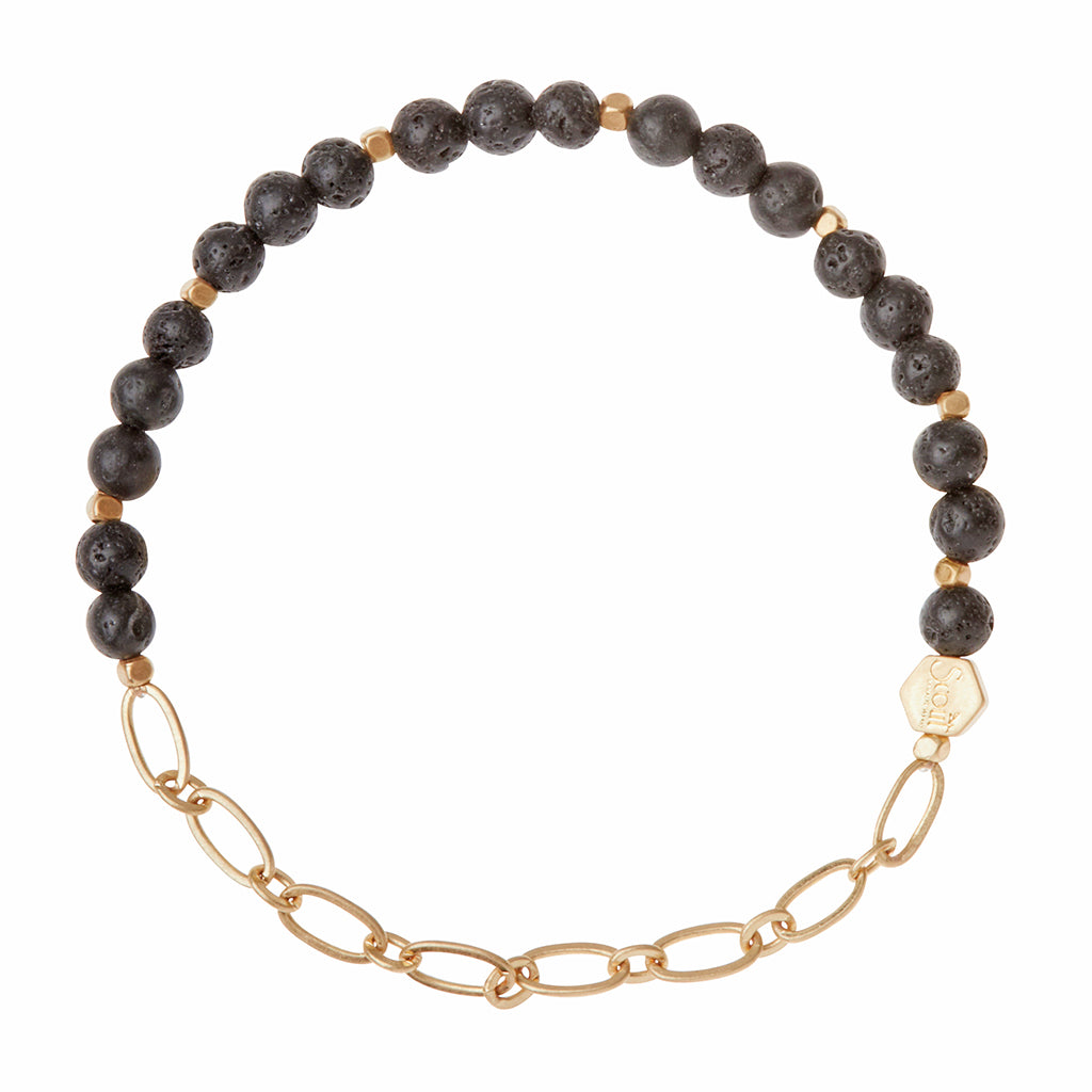 Lava/Gold Stone of Strength Mini Stone w Chain Stacking Bracelet - GRACEiousliving.com