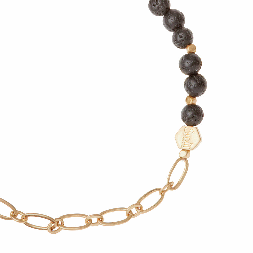 Lava/Gold Stone of Strength Mini Stone w Chain Stacking Bracelet - GRACEiousliving.com