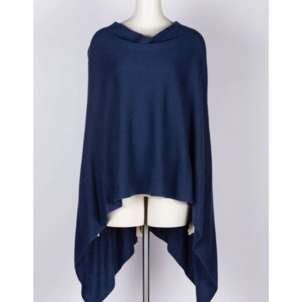Cashmere Poncho in Navy - GRACEiousliving.com