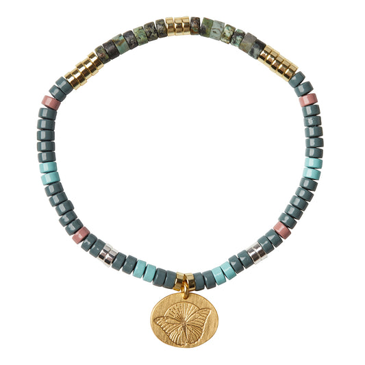 Scout African Turquoise Charm Bracelet, stone beads with metal charm, Stone of Transformation