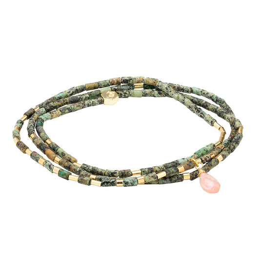 Scout African Turquoise and Watermelon Teardrop Wrap in faceted teardrop stones with metal accents, Stone of Transformation