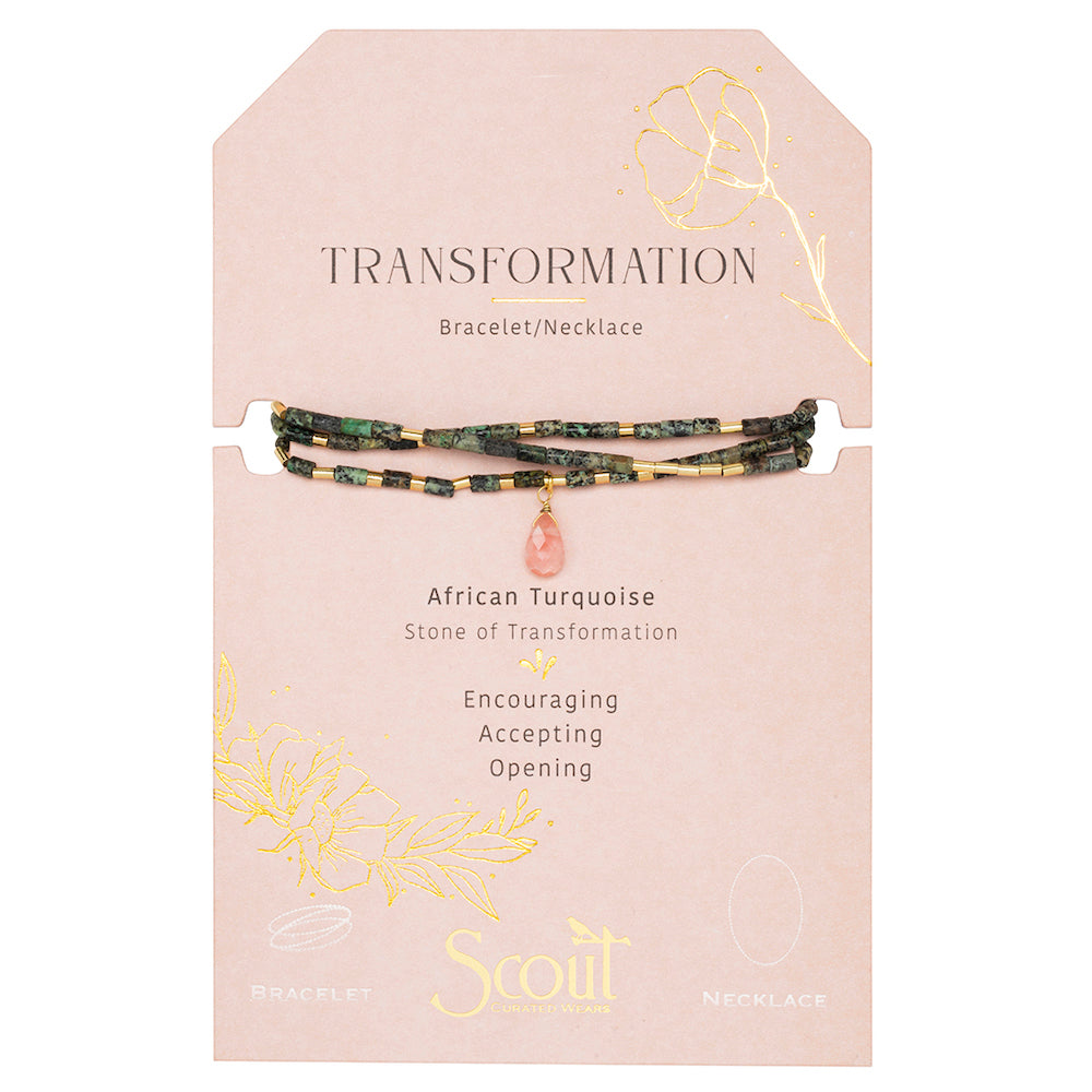 Scout Teardrop Wrap in African Turquoise and Watermelon, Stone of Transformation, full product view