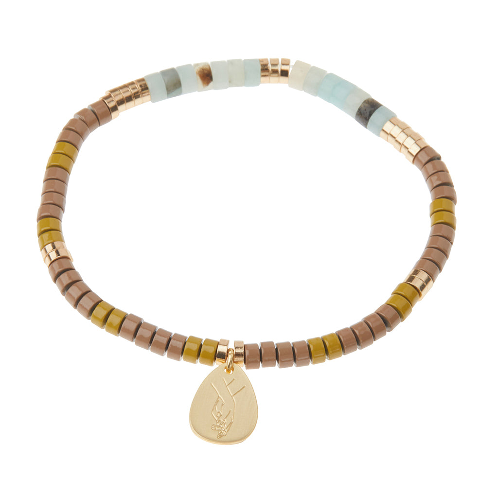 Scout Amazonite Charm Bracelet, stone beads with metal charm, Stone of Courage