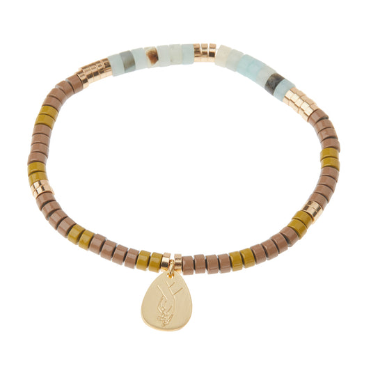 Scout Amazonite Charm Bracelet, stone beads with metal charm, Stone of Courage