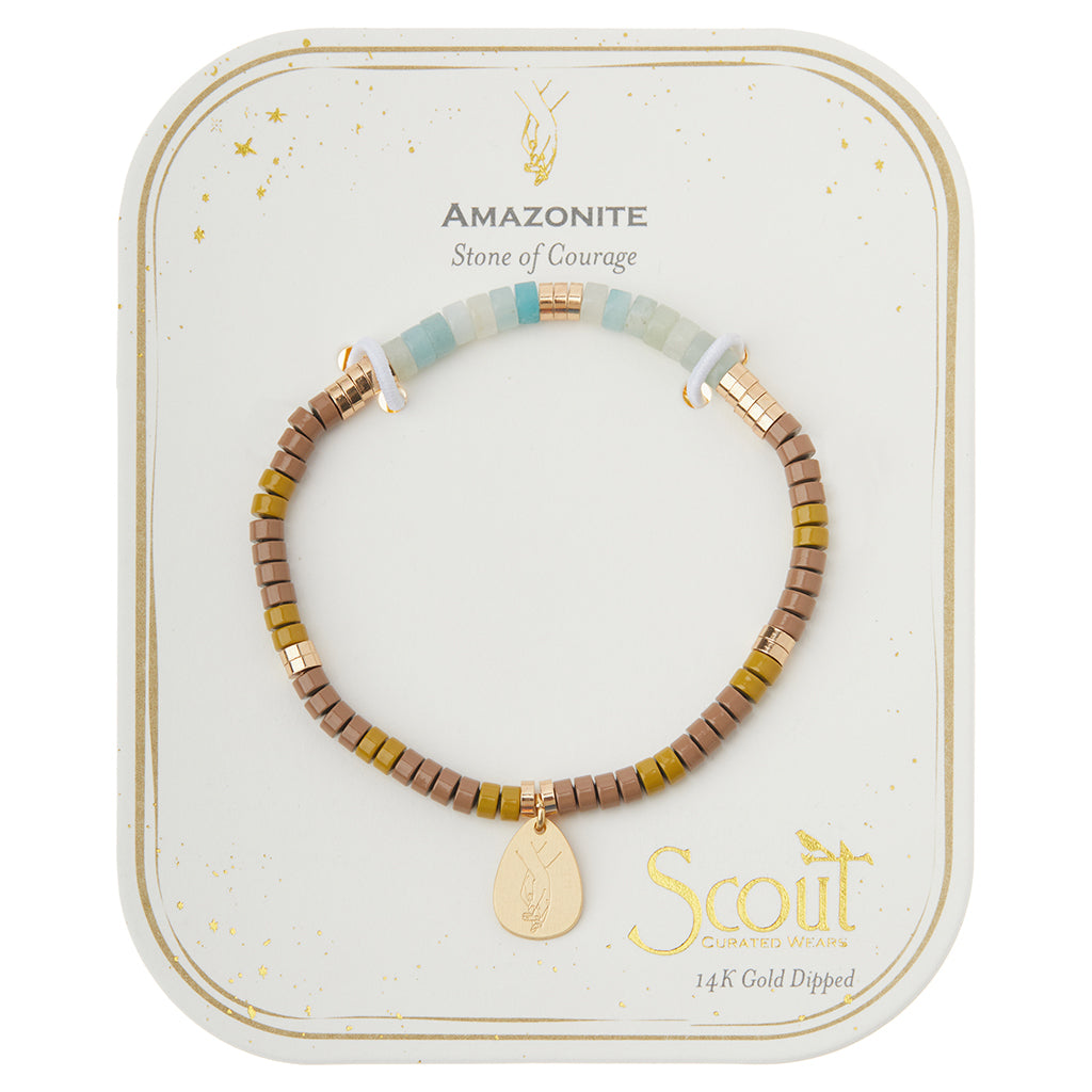 Scout Amazonite Charm Bracelet displayed on Stone of Courage story card