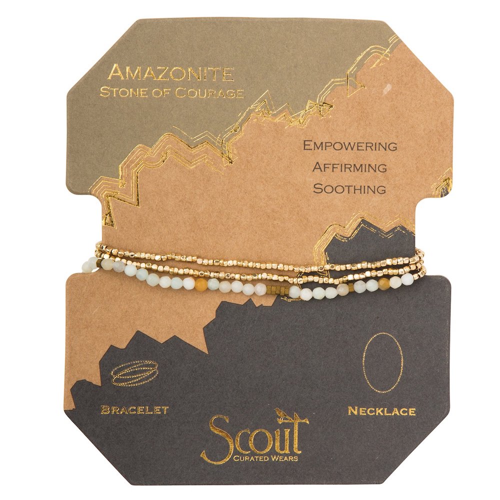 Scout delicate Amazonite Stone of Courage wrap worn layered at the wrist