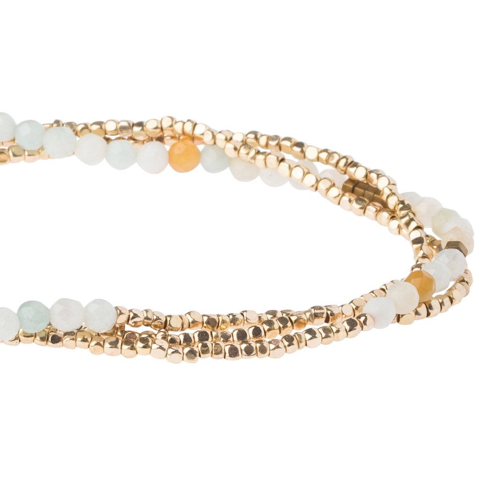Scout delicate Amazonite wrap close detail of faceted pale blue-green beads