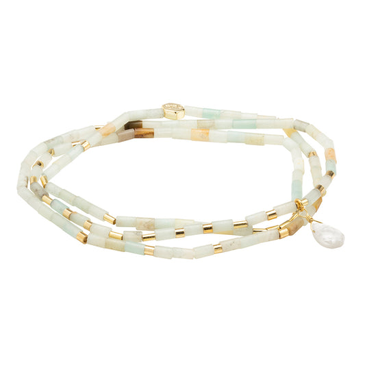 Scout Amazonite and Howlite Teardrop Wrap in faceted teardrop stones with metal accents, Stone of Courage