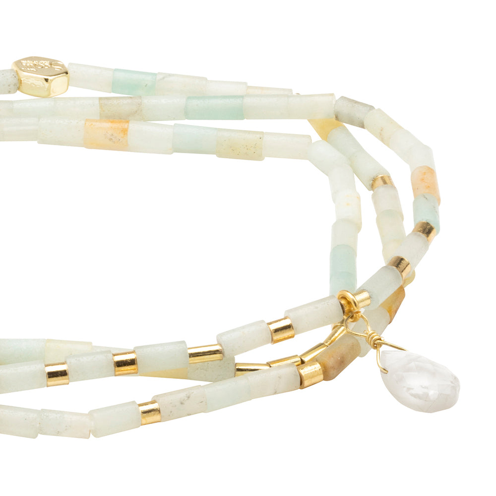 Scout Amazonite and Howlite Teardrop Wrap close detail of faceted teardrop gemstone beads
