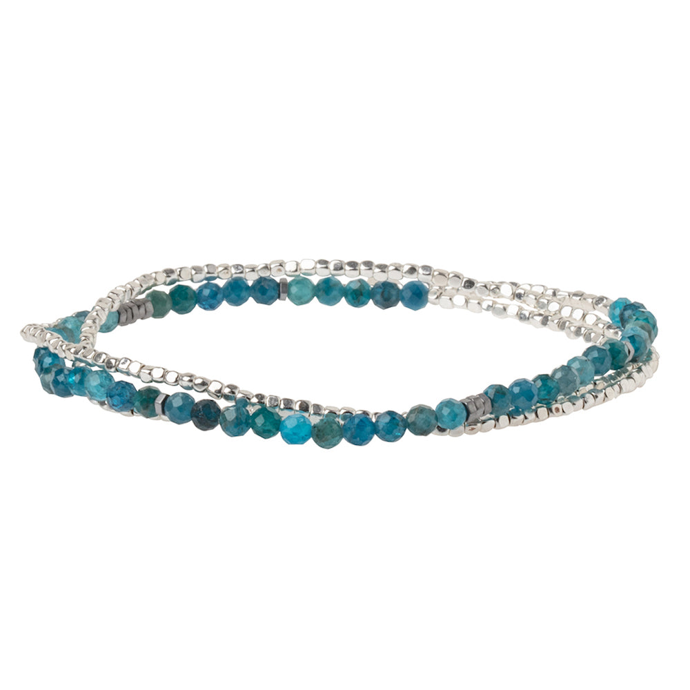 Scout delicate Apatite wrap in faceted vivid teal stone beads, Stone of Inspiration