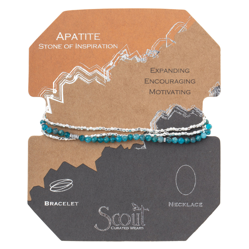 Scout delicate Apatite Stone of Inspiration wrap worn layered at the wrist