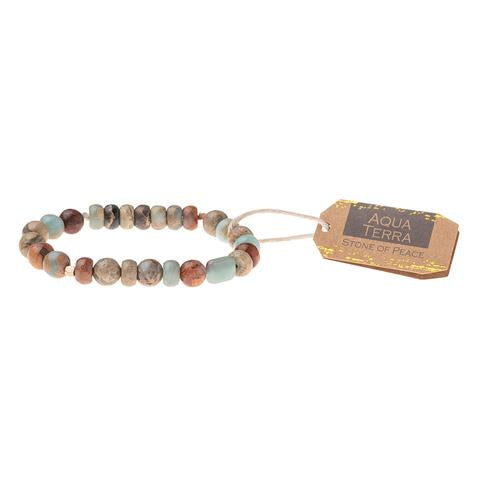 Scout Aqua Terra stackable bracelet in soft sea-tone stone beads, Stone of Peace