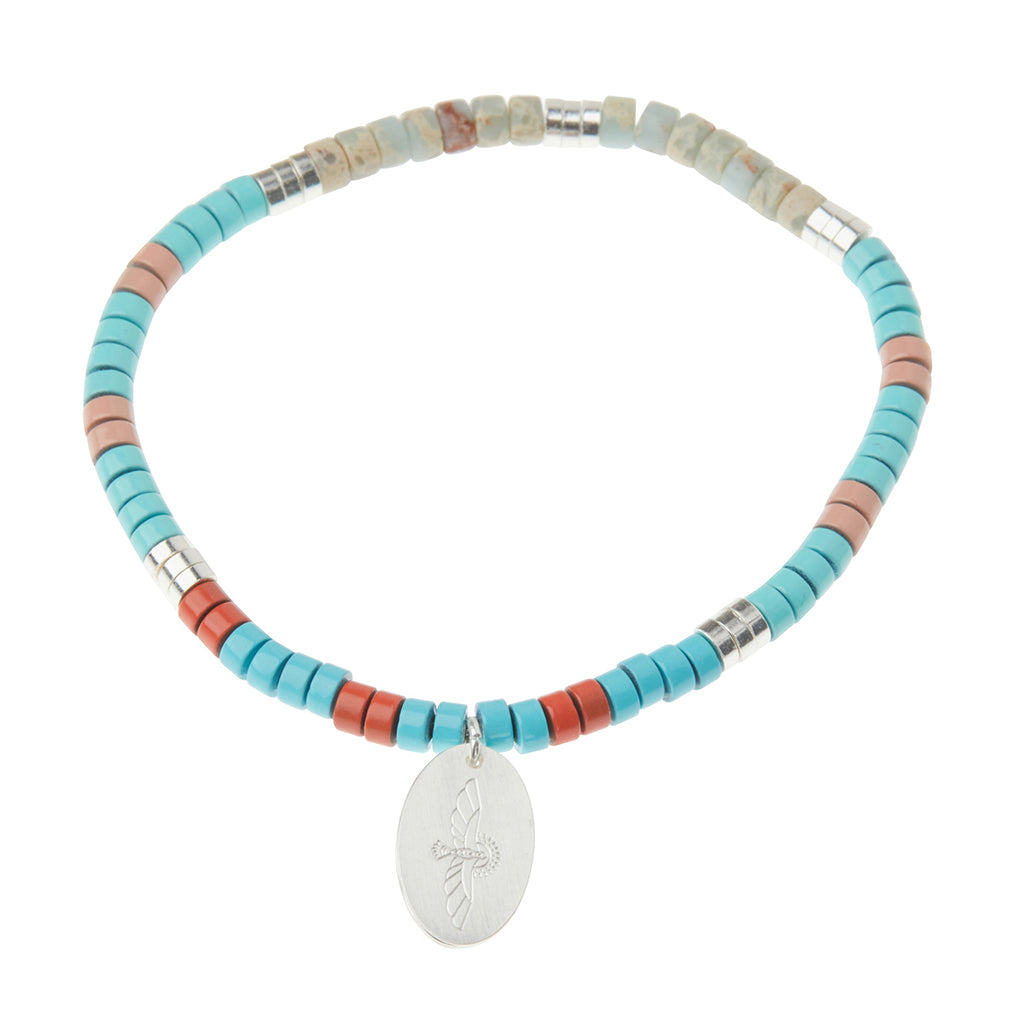 Scout Aqua Terra Charm Bracelet, stone beads with metal charm, Stone of Peace