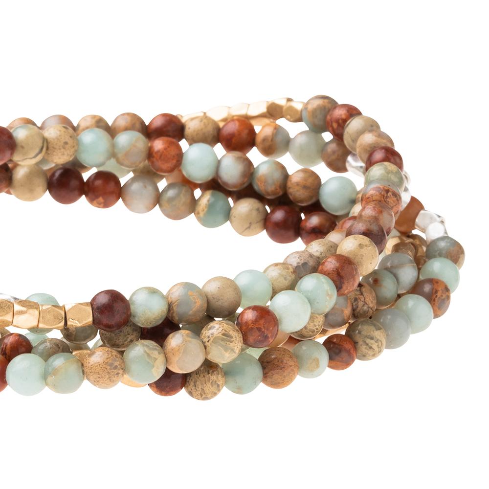 Scout Aqua Terra wrap close detail of pale green and cream gemstone beads